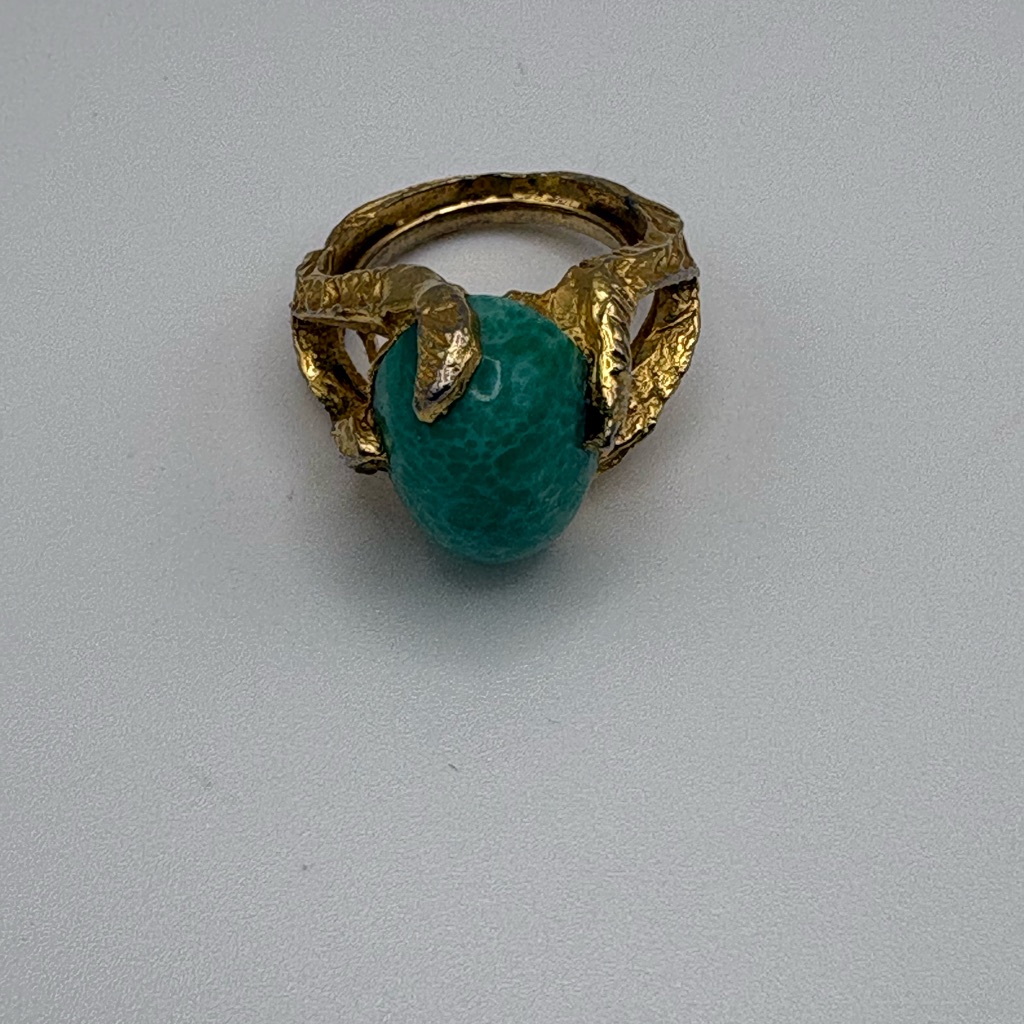 Brutalist Gold And Turquoise Ring
